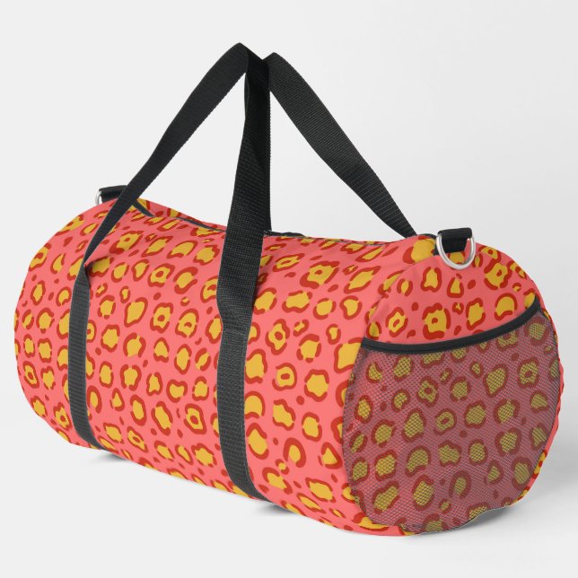 Coral Leopard Print Duffle Bag (Right Corner)