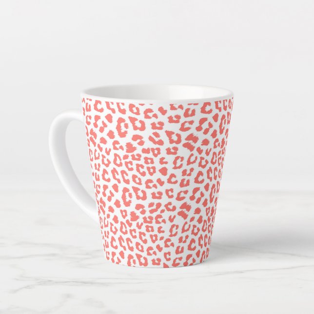 Coral Leopard Print Latte Mug (Left Angle)