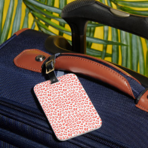 Coral Leopard Print Luggage Tag