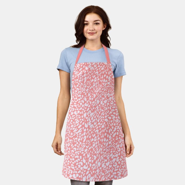 Coral Leopard Print Pattern Apron (Worn)