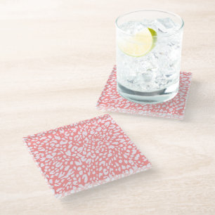Coral Leopard Print Pattern Glass Coaster