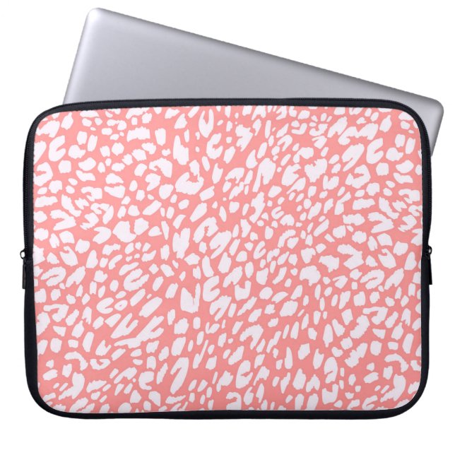 Coral Leopard Print Pattern Laptop Sleeve (Front)