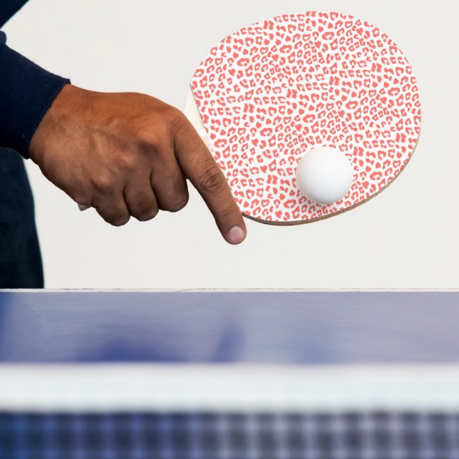 Coral Leopard Print Ping Pong Paddle (Insitu)