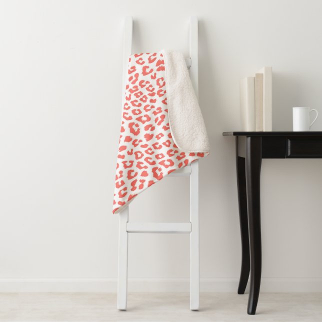 Coral Leopard Print Sherpa Blanket (In Situ)