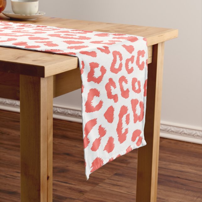 Coral Leopard Print Short Table Runner (In Situ)