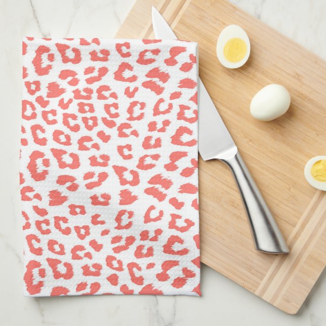Coral Leopard Print Tea Towel (Quarter Fold)