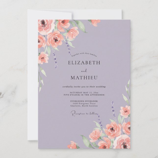 Coral Lilac Bloom Wedding Invitation (Front)