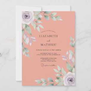 Coral Lilac Painted Wedding Invitation