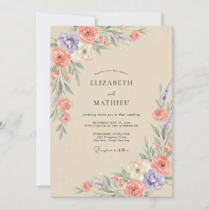 Coral Lilac Peony Wedding Invitation