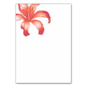 Coral lily flower art wedding table number