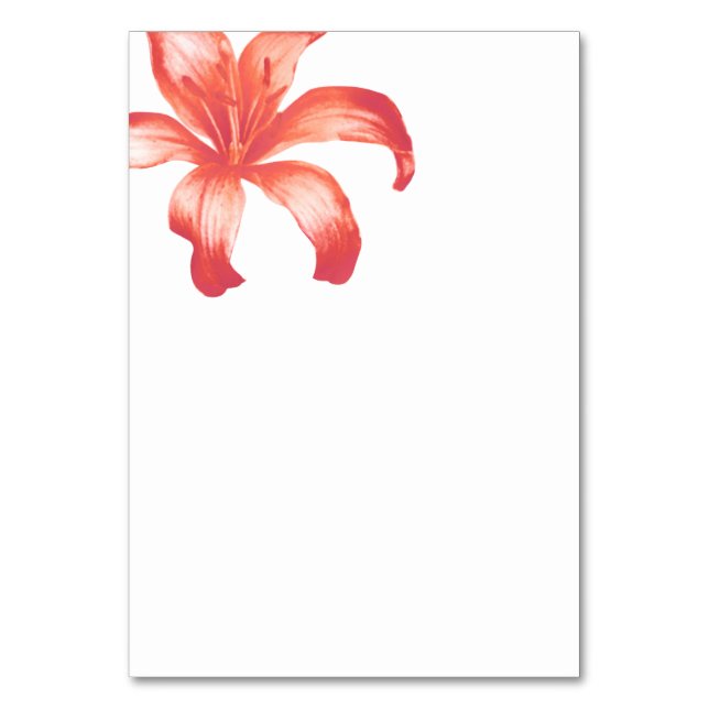 Coral lily flower art wedding table number (Front)