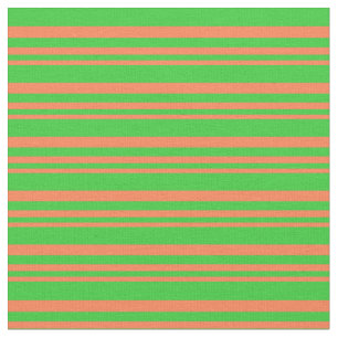 Coral & Lime Green Coloured Striped Pattern Fabric