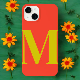 Coral Lime Initial Personalised Monogram  Case-Mate iPhone 14 Case