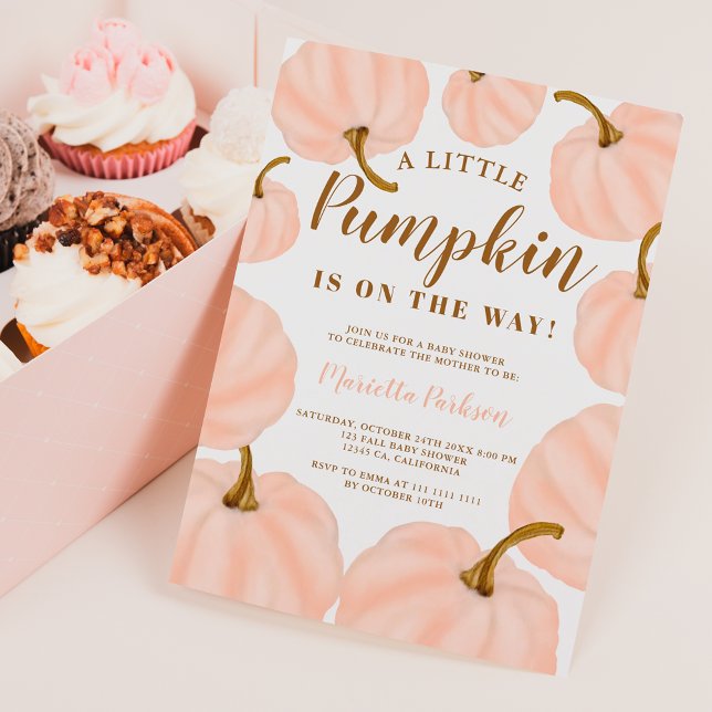 Coral Little pumpkin fall script baby shower Invitation (Coral Little pumpkin fall script baby shower Invitation)
