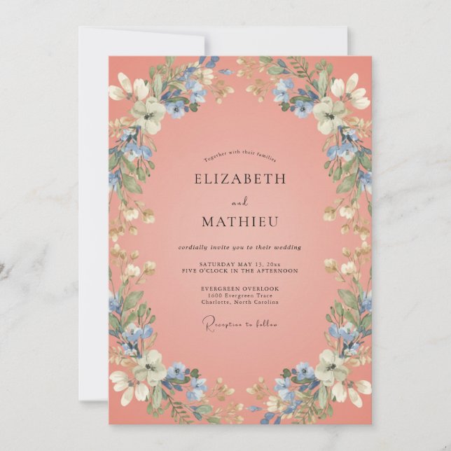 Coral Lively Spring Wedding Invitation (Front)