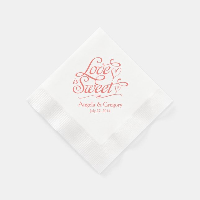 Coral Love is Sweet Candy Dessert Buffet Wedding Napkin (Corner)