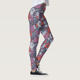 Coral, Magenta & Blue Zinnias Floral Leggings