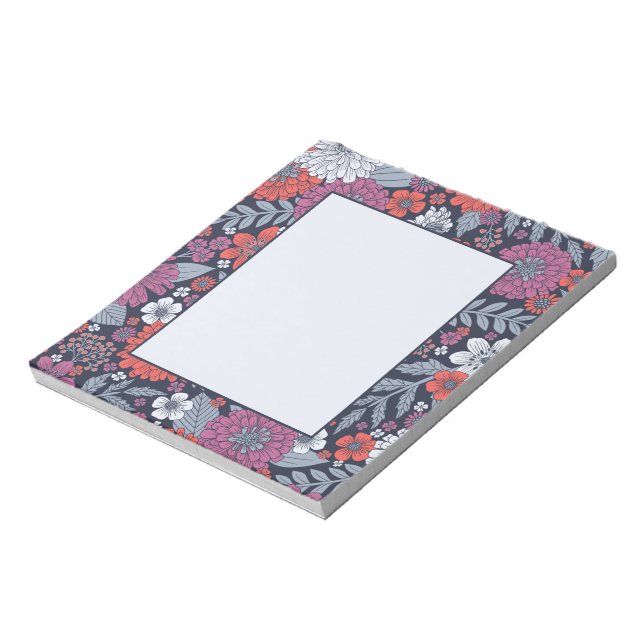 Coral, Magenta & Blue Zinnias Floral Notepad (Rotated)
