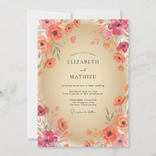 Coral Magenta Petal Wedding Invitation