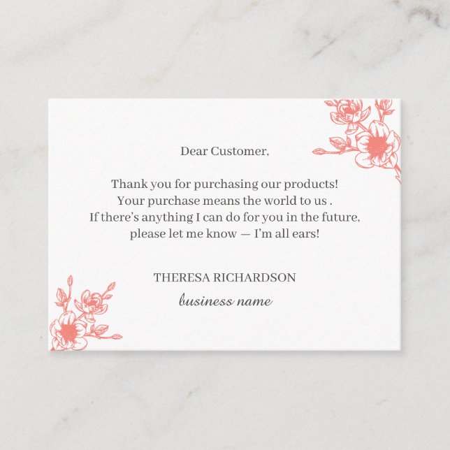 Coral Magnolia Wreath Thank you for your purchase Enclosure Card (Front)