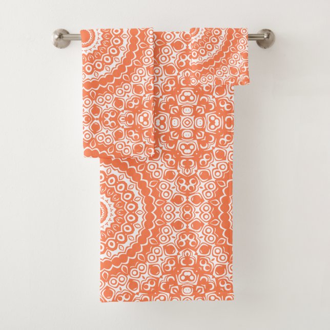 Coral Mandala Geometric Pattern Bath Towel Set (Insitu)