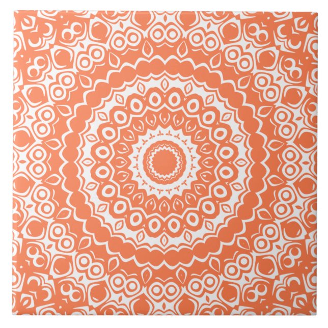 Coral Mandala Geometric Pattern Ceramic Tile (Front)