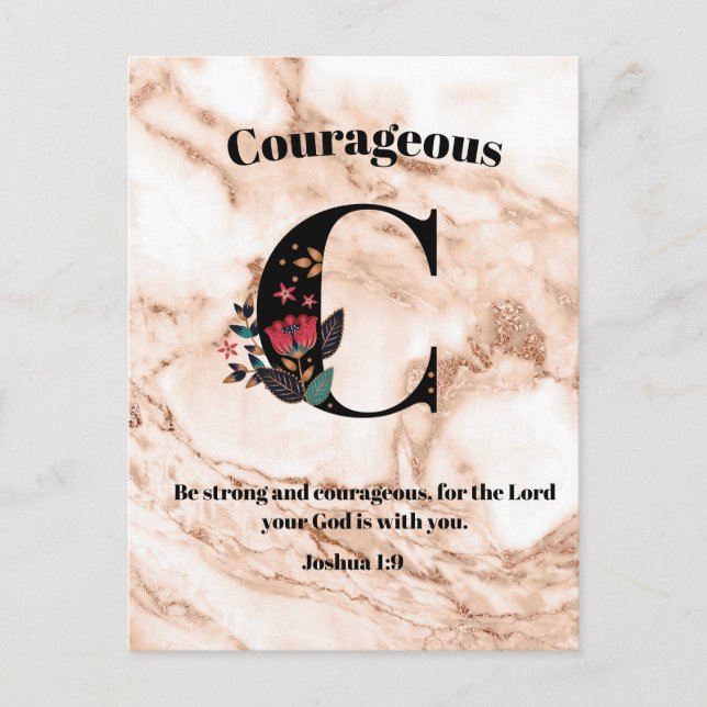 Coral Marble C Monogram Personalised Scripture Postcard (Front)