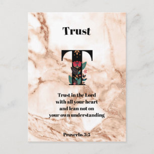 Coral Marble T Monogram Personalised Scripture Postcard