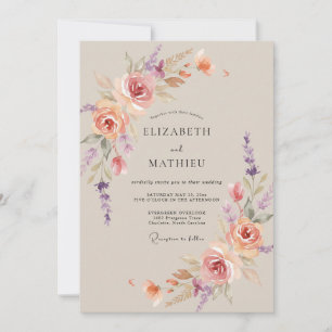 Coral Mauve Peony Wedding Invitation