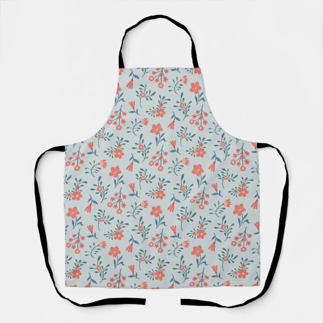 Coral Meadow Floral Pattern Apron (Front)