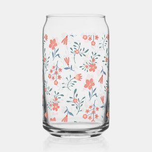 Coral Meadow Floral Pattern Can Glass