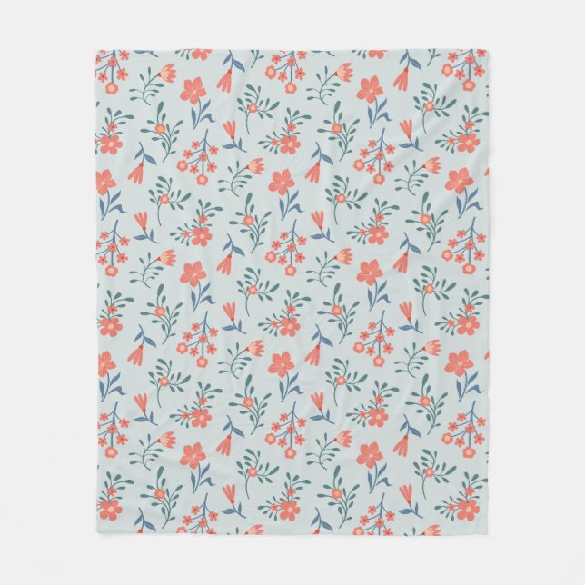 Coral Meadow Floral Pattern Fleece Blanket (Front)