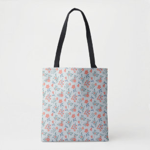 Coral Meadow Floral Pattern Tote Bag