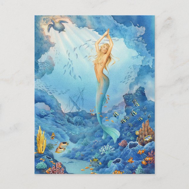 "Coral", Mermaid, Dolphins, Fish and Shipwreck Postcard (Front)