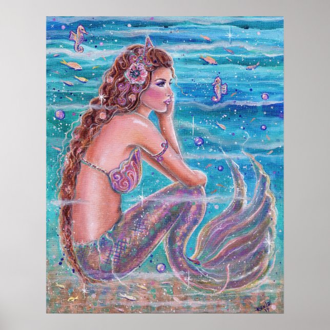 Coral mermaid with seahorses by Renee Lavoie Poster (Front)