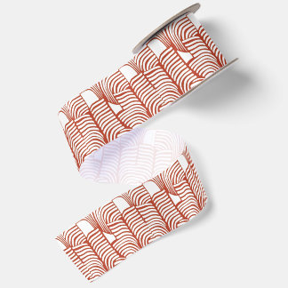 Coral Mid Century Modern Wavy Line Pattern Satin Ribbon
