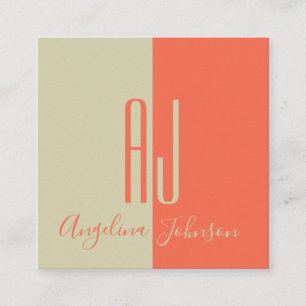 Coral Minimalist Modern Two-Tone Giant Initials Square Business Card