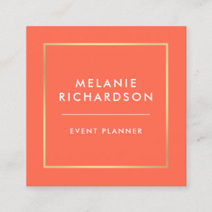 Coral Minimalist Professional Elegant Gold Square Business Card