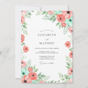 Coral Mint Botanical Bliss Wedding Invitation