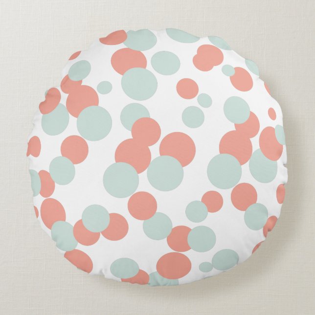 Coral & Mint Bubbles Confetti Pattern Round Pillow (Front)