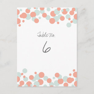 Coral & Mint Bubbles Confetti Table Number Cards