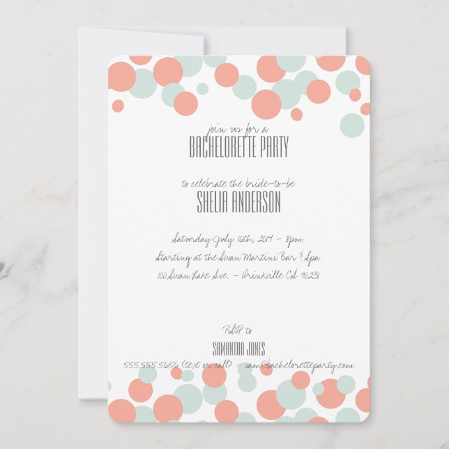 Coral & Mint Bubbles Party Invitations (Front)