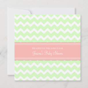 Coral Mint Chevron Custom Baby Shower Invitations
