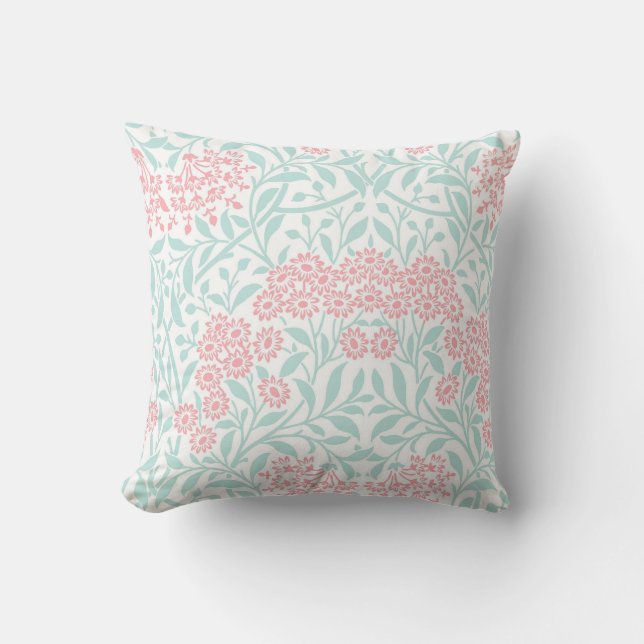 Coral Mint Floral Damask Pattern Cushion (Front)
