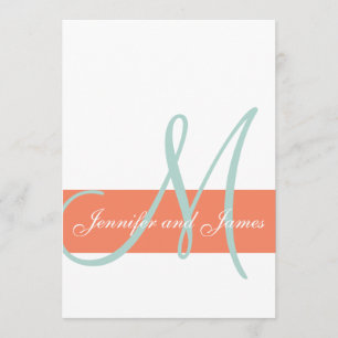 Coral Mint Green Monogram Names Simple Wedding Invitation