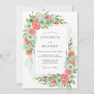 Coral Mint Romantic Floral Wedding Invitation