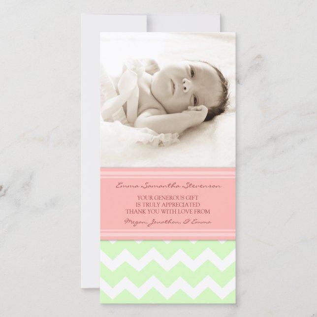 Coral Mint Thank You Baby Shower Photo Cards (Front)
