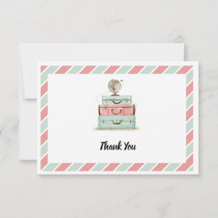 Coral Mint Travel Theme Thank you Card