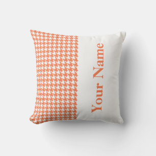 Coral Modern Houndstooth with Name Cushion