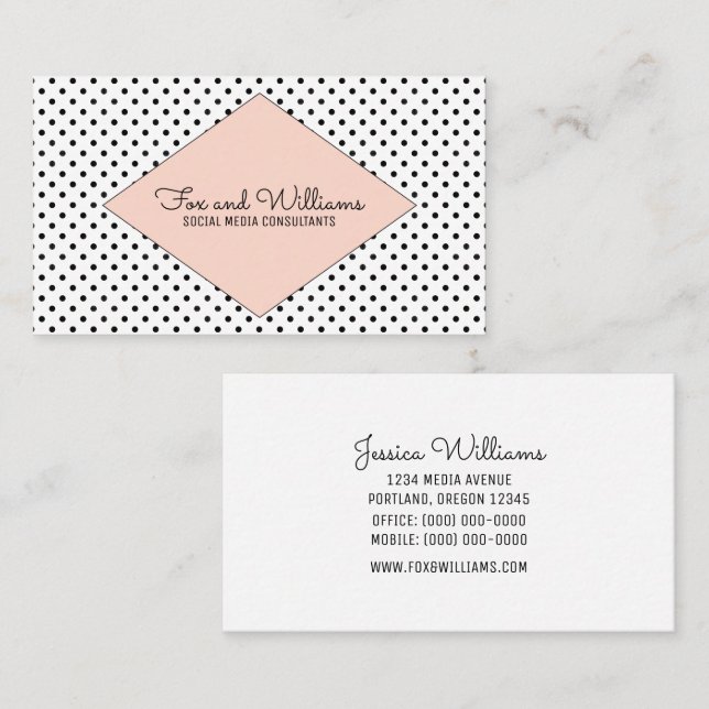 Coral Modern Polka Dots Business Card (Front/Back)